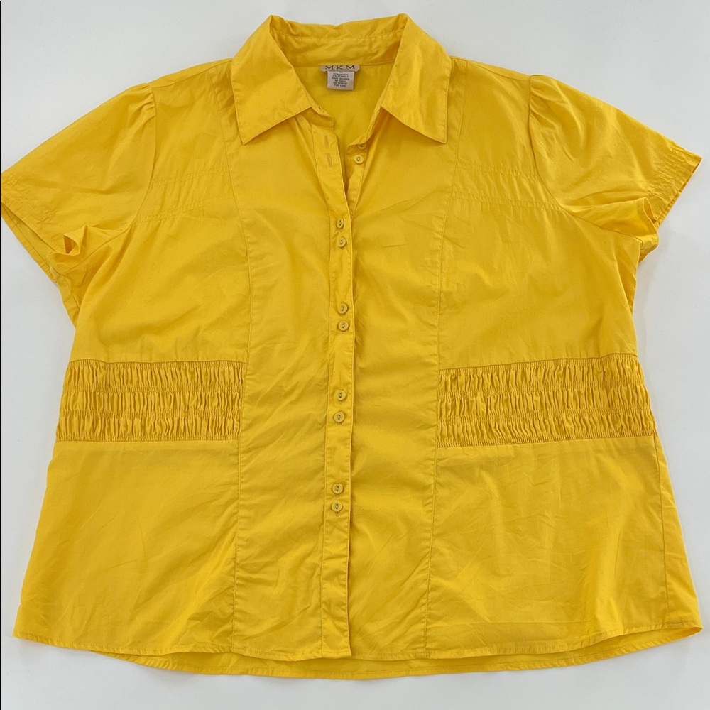 MKM designs yellow cotton button front blouse‎ vibrant as